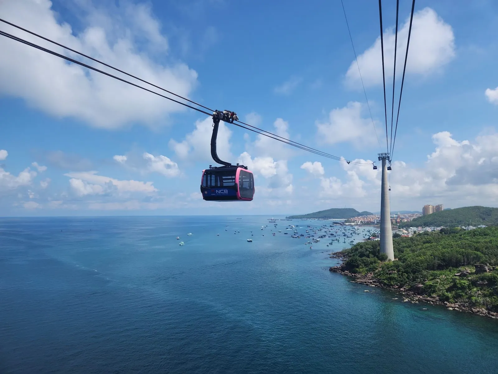 A cable car cabin crossing the sea to Hon Thom Island