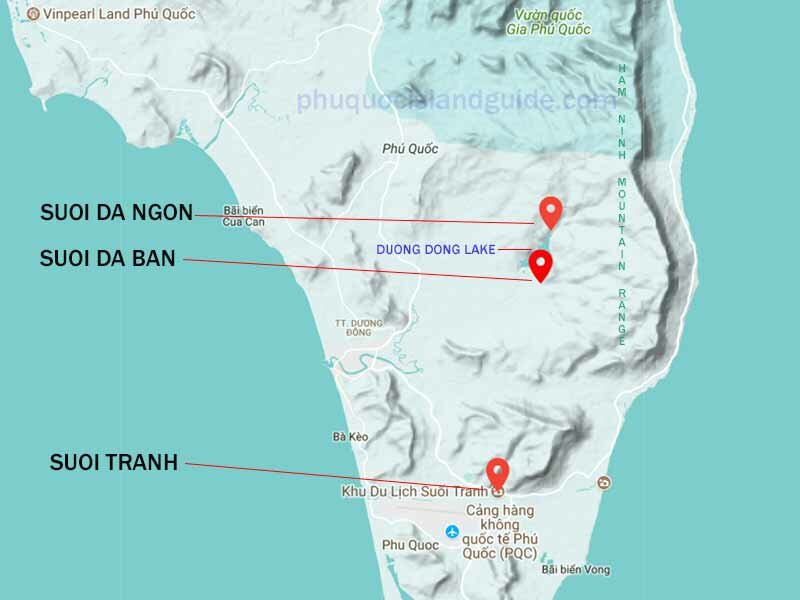 Map of all the waterfalls found on Phu Quoc