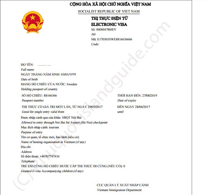 vietnam e-visa sample document